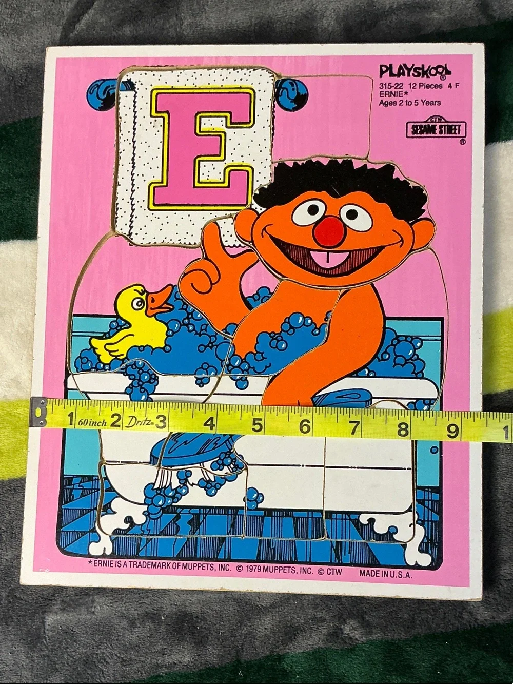 Vintage Playskool Sesame Street Puzzle - Big Bird Blue & Ernie Pink Wood Puzzles